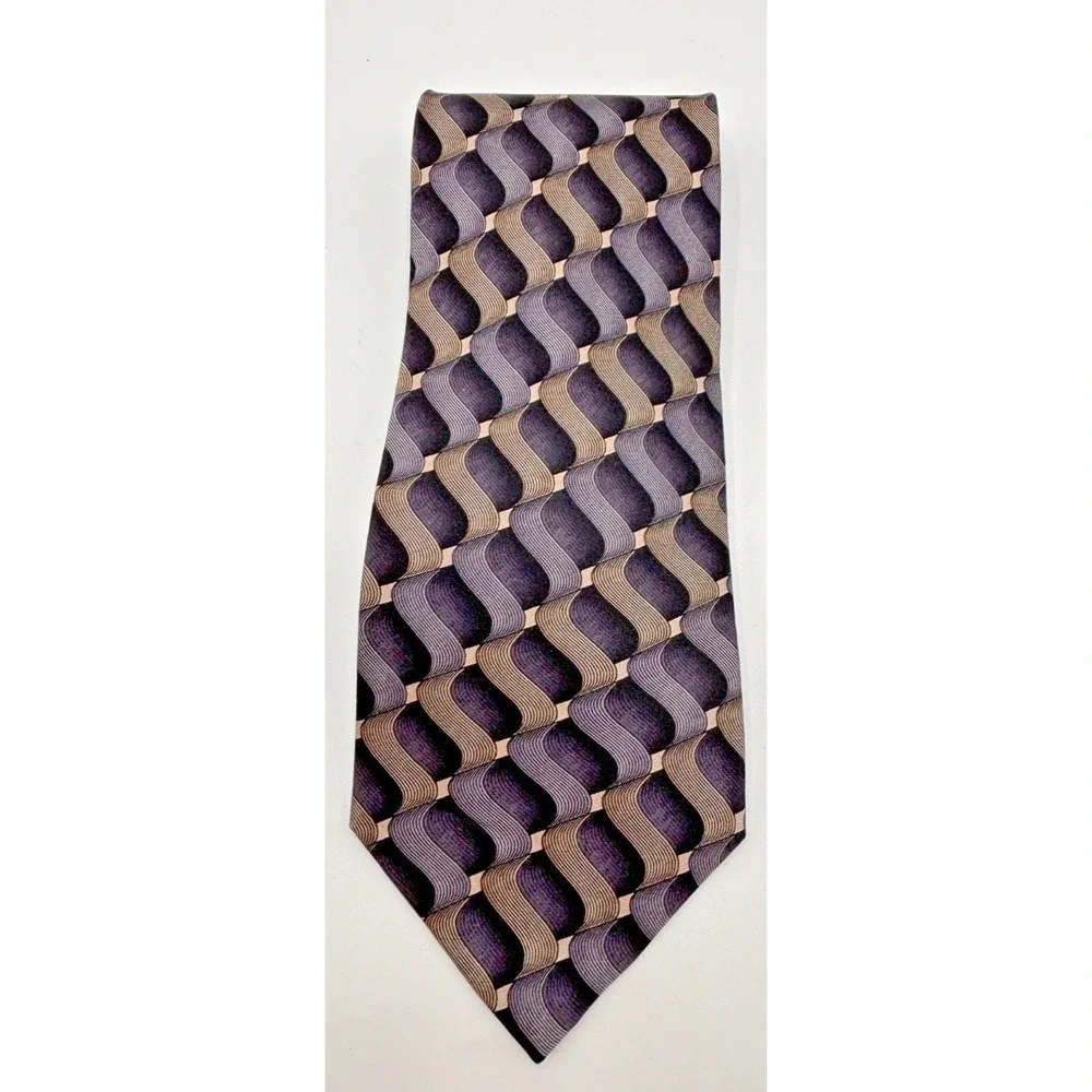 Enrico Guccini 100% Silk Handmade Men's Neck Tie Black Gray Silver Abstract Wave